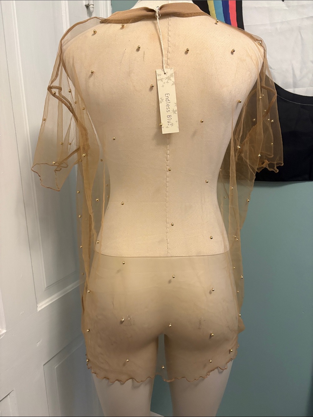 Endless Blu Sheer Gold Beaded Camisole